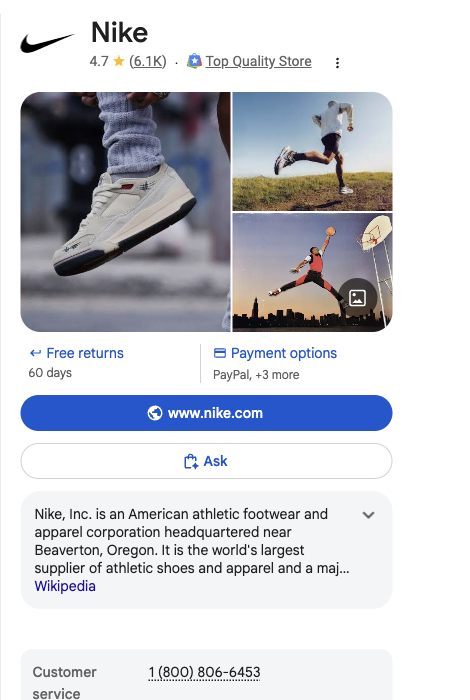 Knowledge panel SERP feature Knowledge panel SERP feature for a company entity search