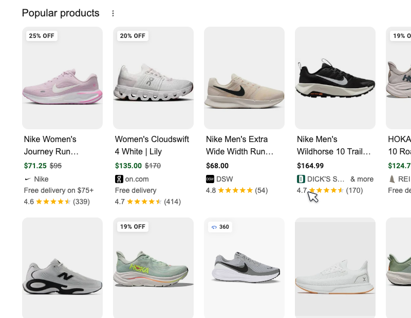 Popular products SERP feature Popular products SERP feature showing an organic product grid