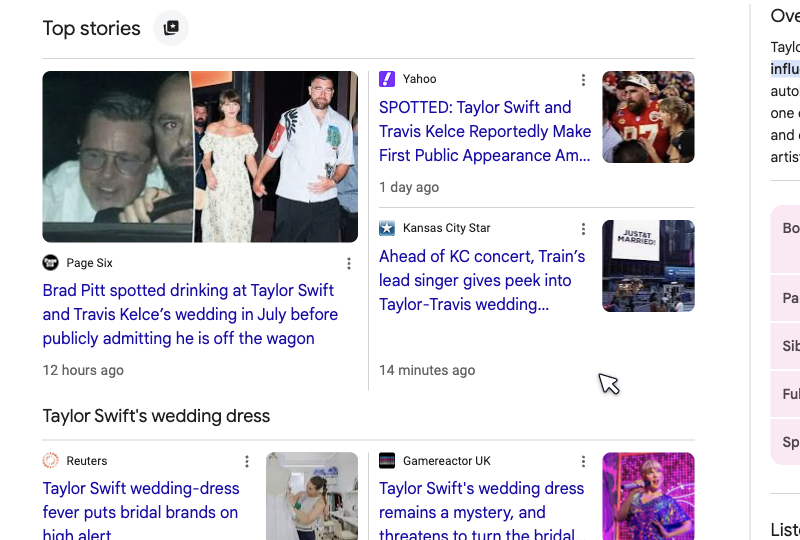 Top stories SERP feature Top stories SERP feature showing a news carousel